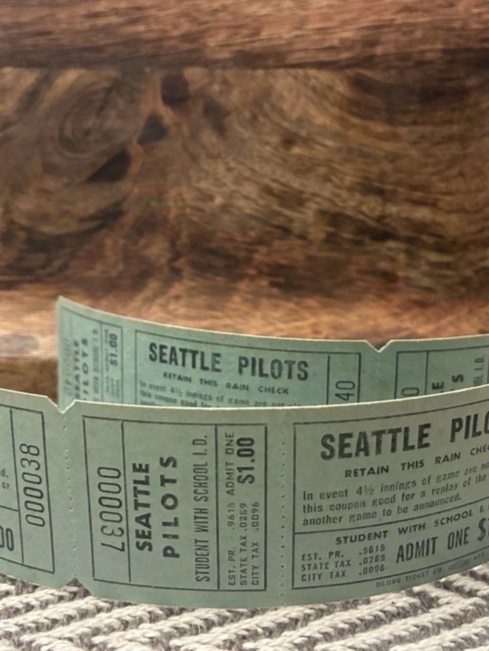 Vintage MLB 1969 Unused Seattle Pilots Consecutive Tickets RARE Memorabilia (4)